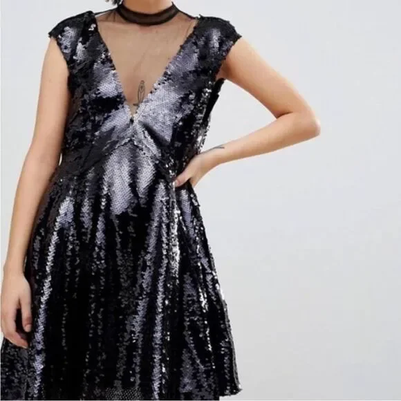 Free People Black Sequin Mini Dress - Picture 2 of 16